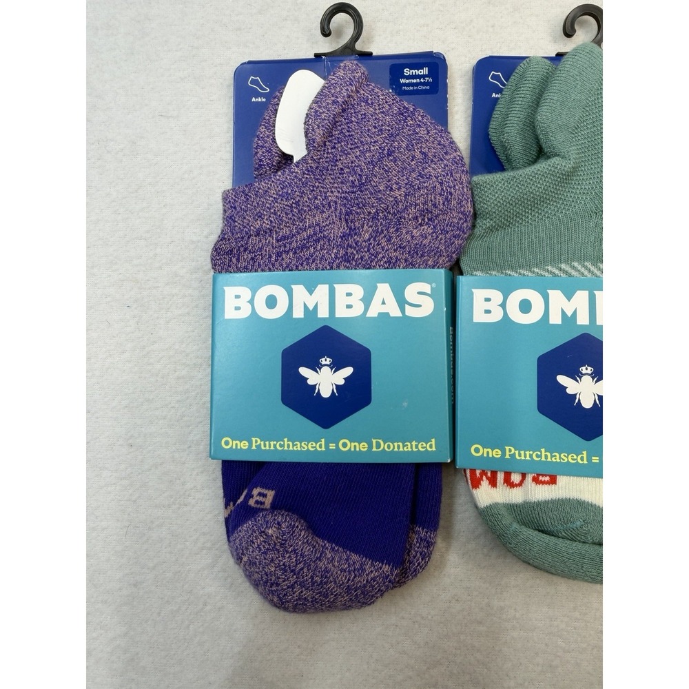 3 Pairs Bombas Marls & Tri-block Ankle Socks Violet Green Women's Small 4-7.5 - Picture 2 of 9